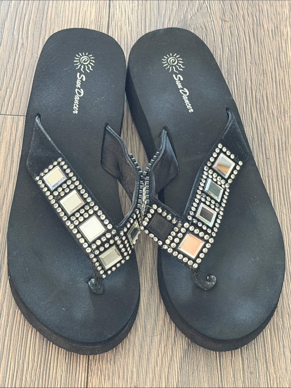 Black Embellished Thong Sandals